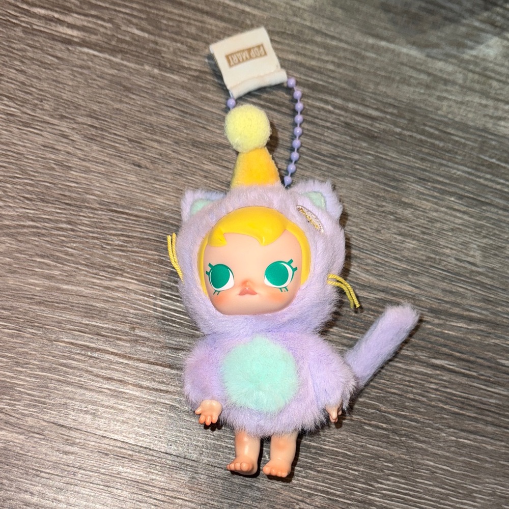 Popmart Molly Purple and Yellow Plush Cat Doll Keychain
